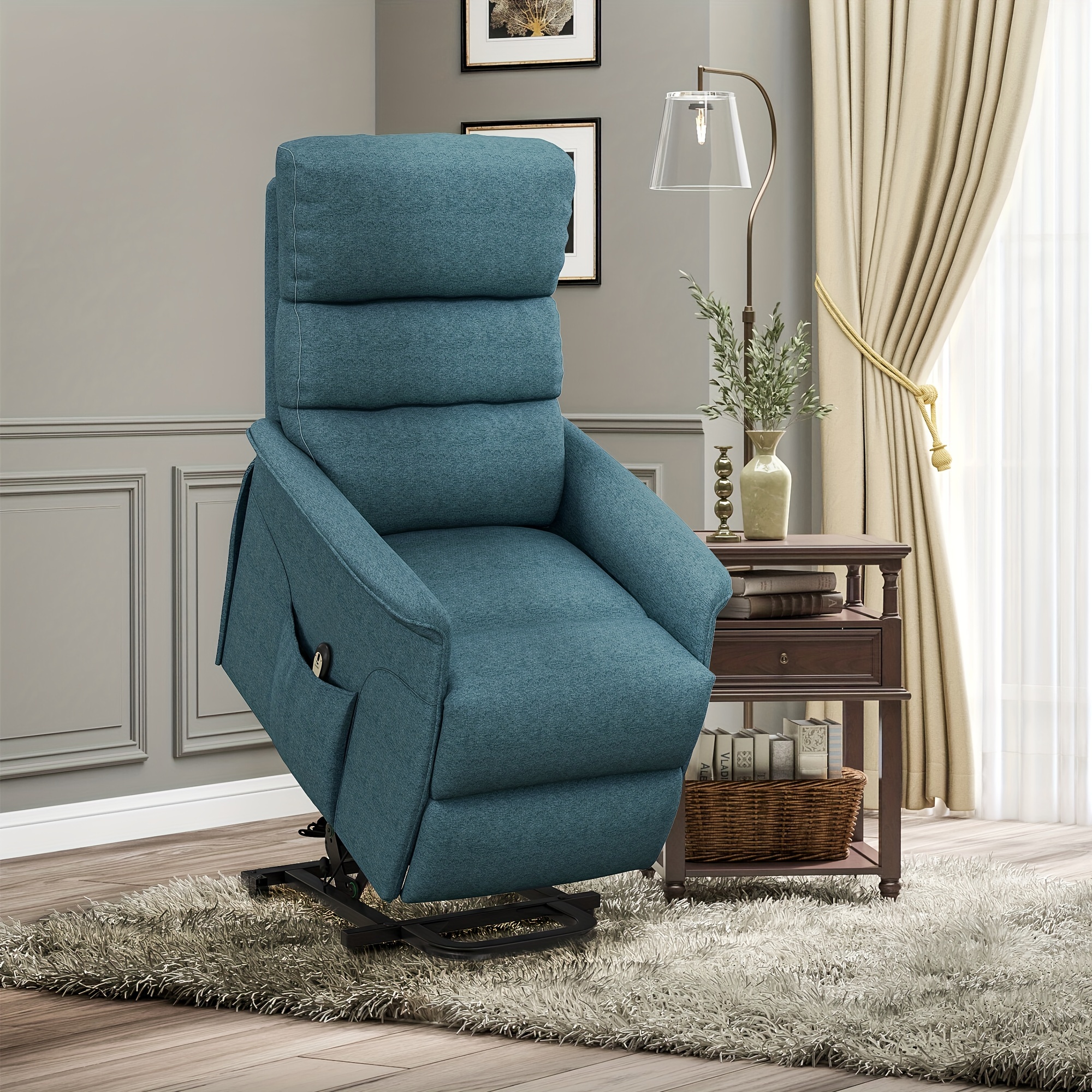 

Homcom Recliner Chair For Elderly, Easy Assembly, Fabric Lift Chair With Remote Control, Side Pockets For Living Room, Blue