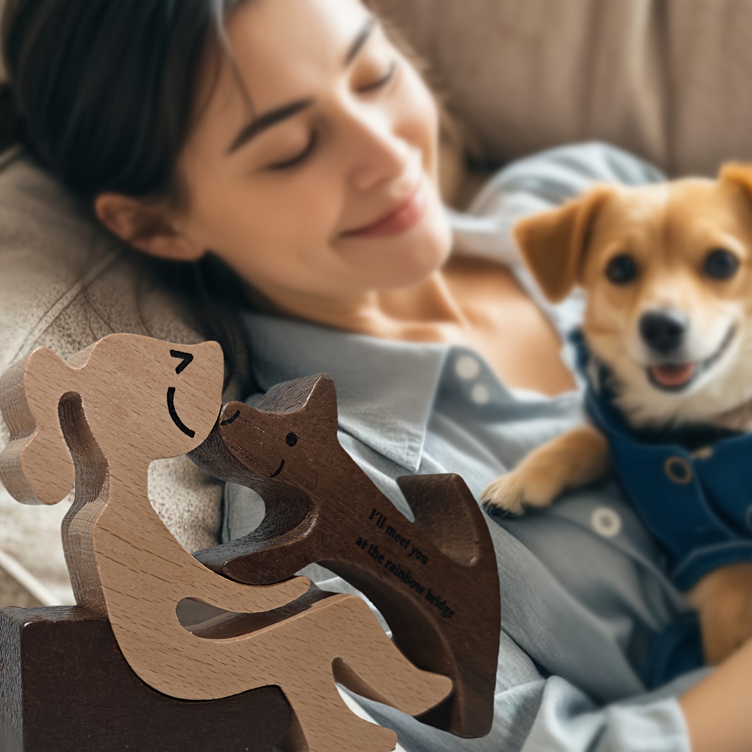 

A Set Of 3pcs, Pet Wood Carving Nostalgia For Puppies, Creative Decoration Of Puppy Wood Carving Decorations Crafts, Decorations, Family Commemorative Gifts