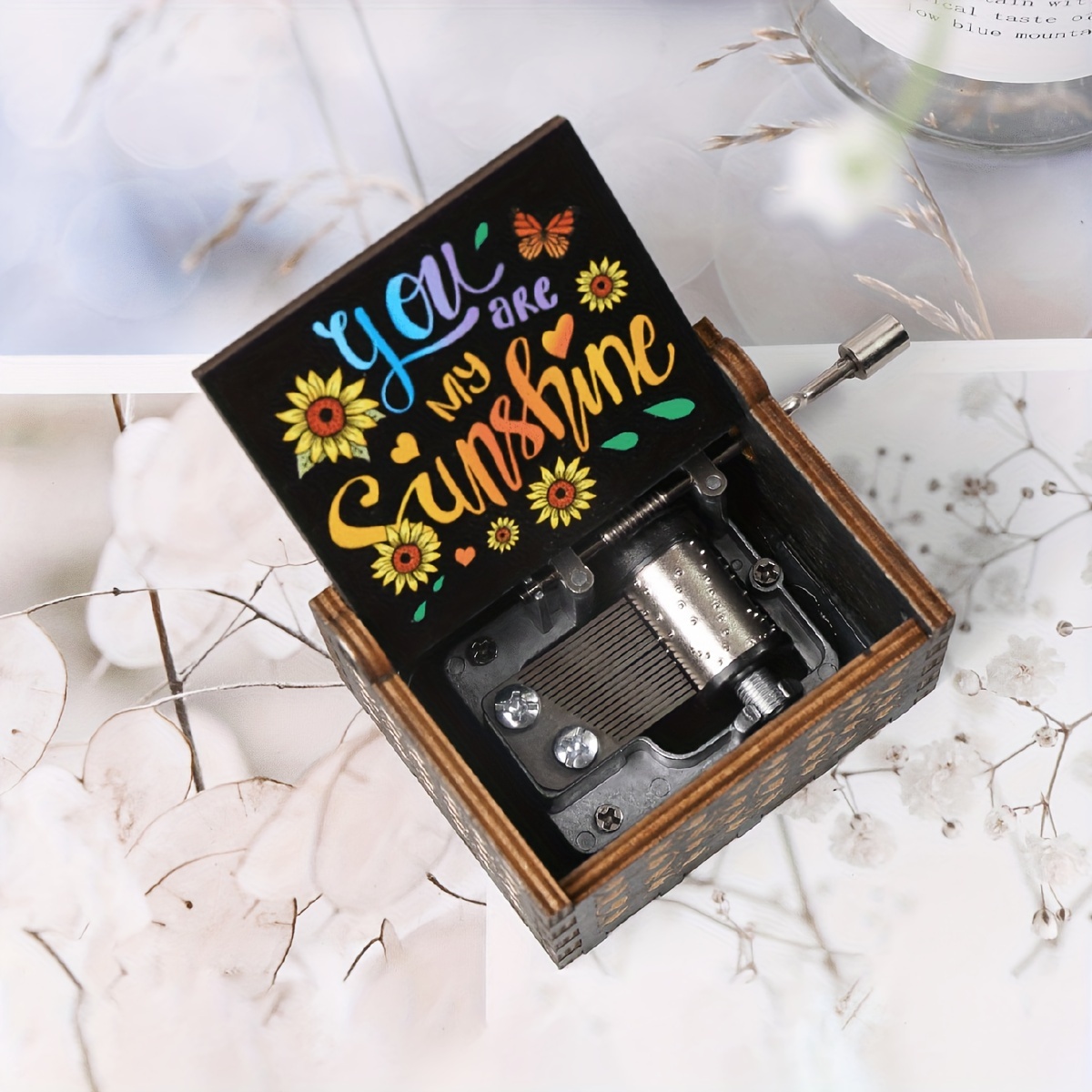 

1pc You Are My Sunshine Music Box, Hand Crank Wooden Vintage Laser Engraved Small Music Box, Gifts For Birthday/anniversary/wedding/valentine/new Year, Home Room Desk Office Tabletop Decor