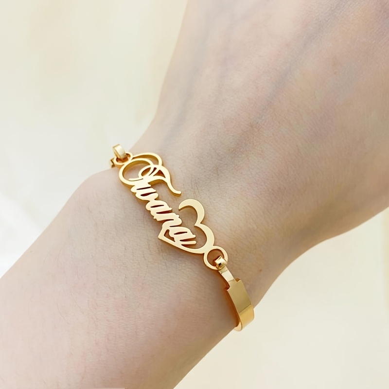 TEMU Personalized Women's Fashion Bracelet Made Of Stainless Steel, A Custom Bangle Designed For Women. This Golden Name Bangle Serves As A Nameplate And A Perfect Christmas Gift