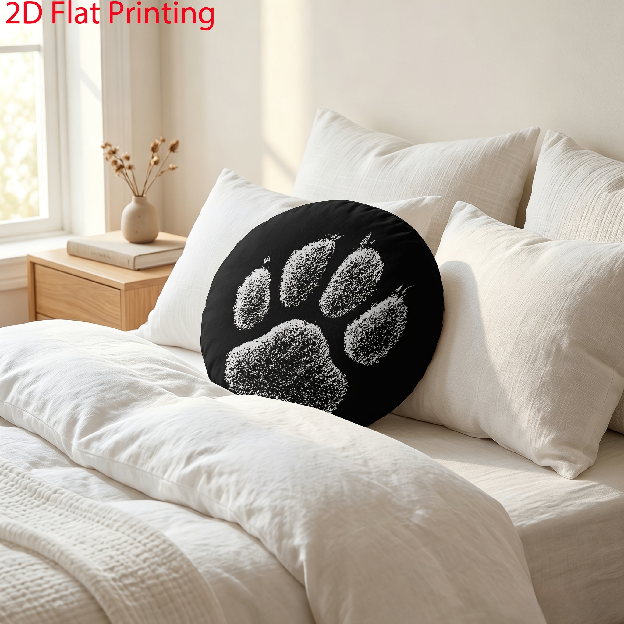 TEMU Coussin décoratif rond avec de patte, motif à fourrure, impression 2D à plat, incluant la housse de coussin et la fermeture éclair dissimulée,