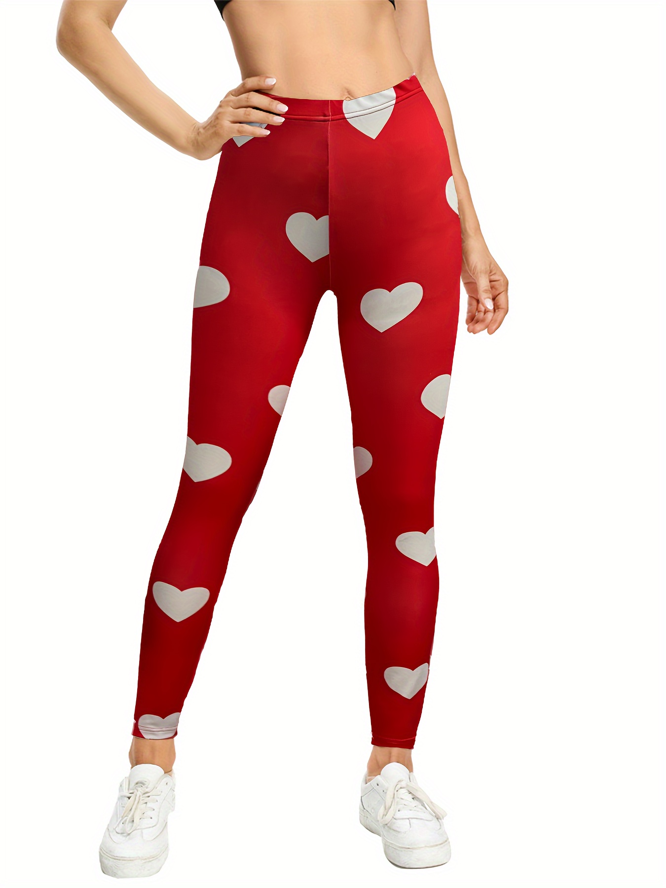 Heart Print Sports Leggings For Women, High Waisted Yoga Pants For Workout  Running, Women's Activewear