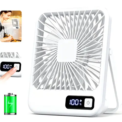 portable usb rechargeable desk fan with 3000mah battery 5 speed adjustable 180 foldable design display acrylic material for home versatile cooling device lightweight cooling fan