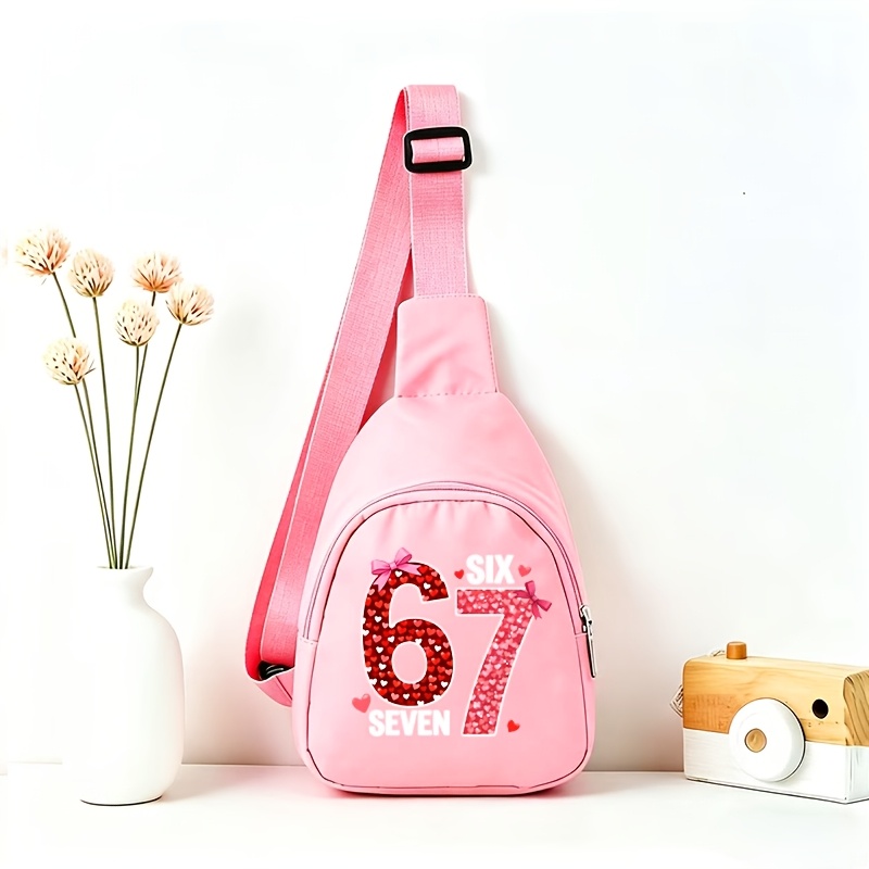 TEMU Number "67" Pattern Single Shoulder Crossbody Bag, Made Of Lightweight And Durable Fabric, Equipped With Adjustable Shoulder Strap, Suitable For