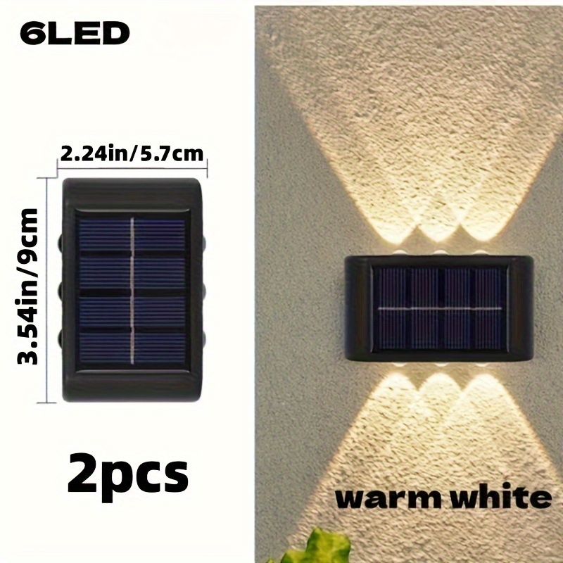 Juego de 2 lámparas de pared con alimentación solar, lámparas de pared de exterior aptas para uso doméstico, pequeñas lámparas externas de estilo nórdico para decoración de iluminación, aptas para hogar, jardín y porche (blanco/blanco cálido) - Imagen 3