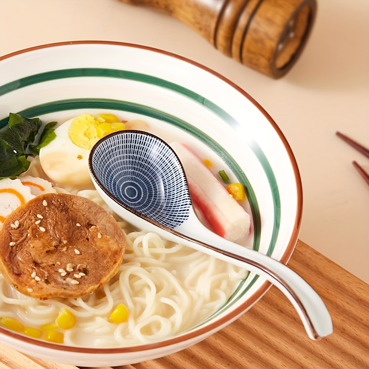 3pcs 6pcs asian soup spoon set japanese blue white long Temu Canada