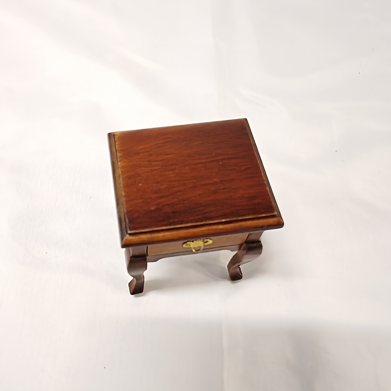 1:12 Scale Vintage Bedside Table with Retro Radio & Golden Accents