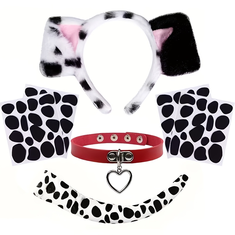 TEMU 7pcs Costume Set - Includes Dog Ears, Headband, Decorations, Tail, Felt Stickers, Suitable For Male And Female Adult Party Outfits, Halloween,