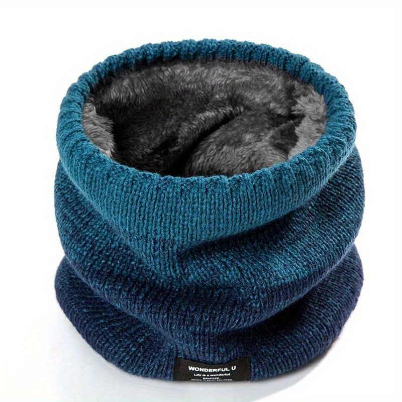 Image of Fashion Letter Cloth Label Gradient Knit Scarf Autumn Winter Fleece Thickened Double Layer Warm Neck Cover Outdoor Leisure Sports Running Cycling Skiing Mountaineering Windproof Warm Neck Scarf