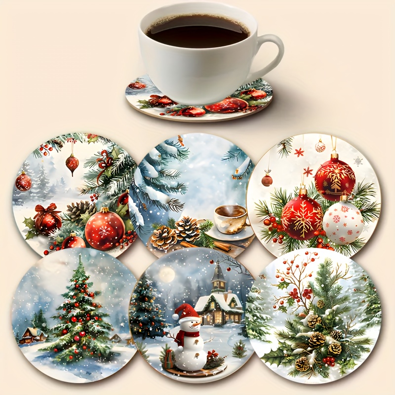 TEMU 6 stuks Kerstdecoratieve Houten Onderzetters, Gemaakt van Hittebestendig Synthetisch Hout, Duurzaam, Antislip en Absorberend. Alleen met de Hand