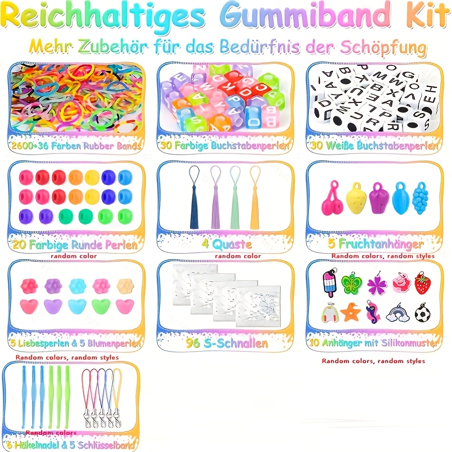 E-shop 2900 Stück plus ein 36-Farben-Gummiarmbänder-Set, Gummibänder zum Basteln von Armbändern, Kunst- und Bastelset, für Halloween- und