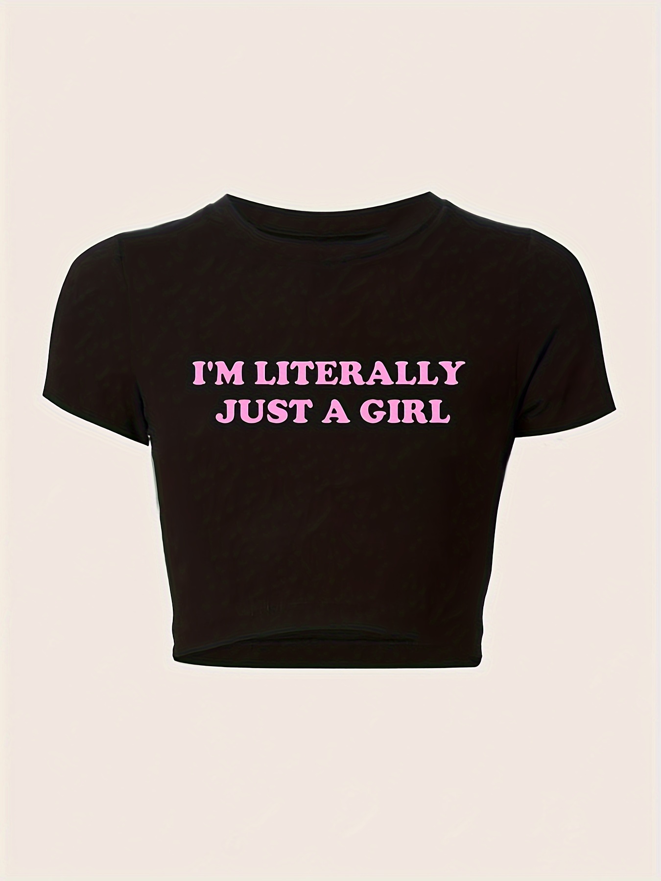 Girl Print Crew Neck T-Shirt Casual Short Sleeve Top For Spring & Summer Women's Clothing