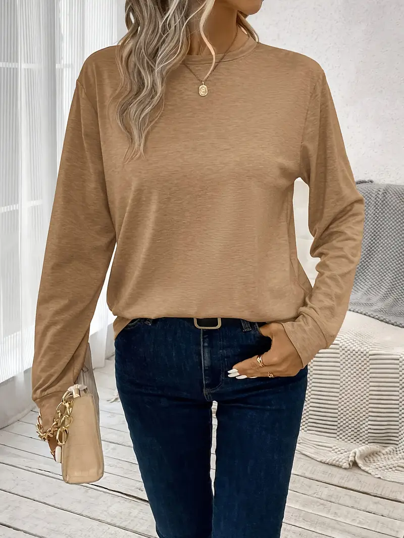 solid color crew neck t shirt casual long sleeve t shirt for womens clothing Product details 14