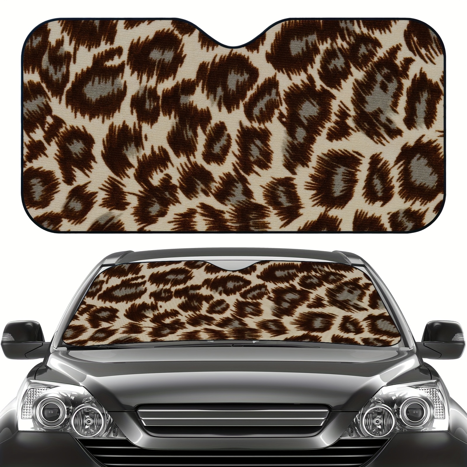TEMU 1pc Leopard Print Car Windshield Sunshade - Uv Protection & Heat Dissipation, Foldable Shield With , Interior Accessory, Durable Sun Protector, A Gift For