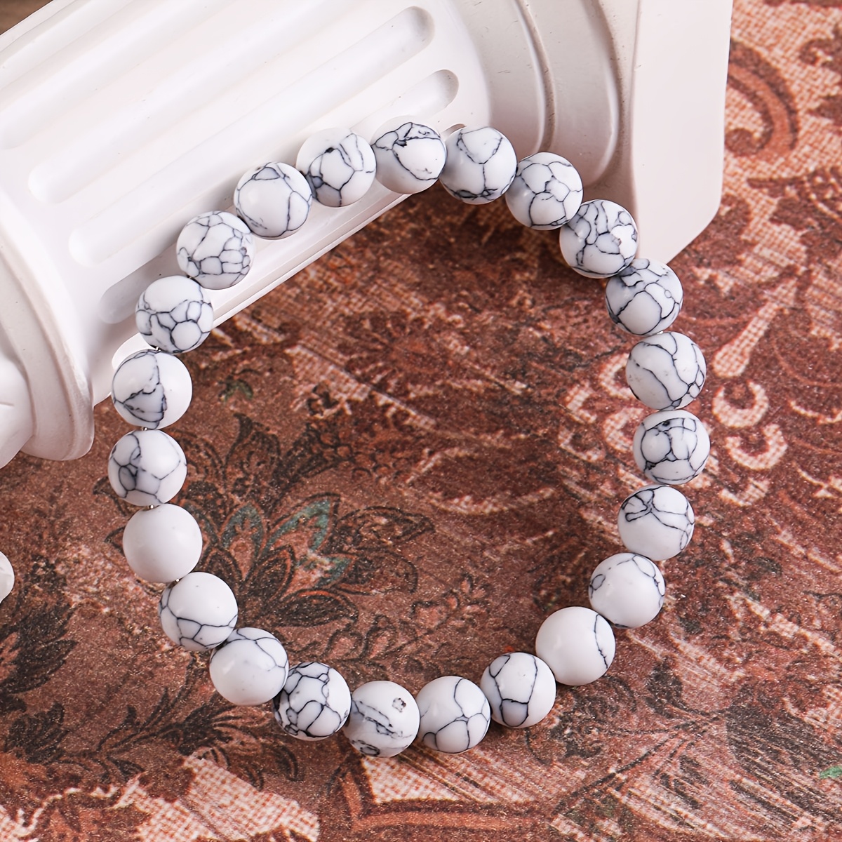 1pc 8mm White Turquoise Natural Stone Bracelet- Casual Elegant Unisex Accessory For Everyday And Party, Durable Design