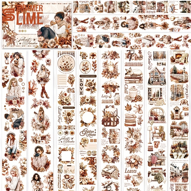 Image of 4pcs/set Vintage Pet Washi Tape Pre-cut Travel Lady Decorations Transparent Masking Tape For Stickers Scrapbooking Journal Diary Decoration