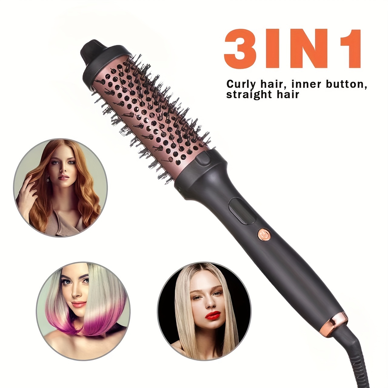 

1pc 3-in-1 Hot , Curling And Straightening Roller Brush, Automatic Shut-off And Temperature Control, 1.5-2.5m Power Cord, 110v-130v, Us Plug, For All Hair Types