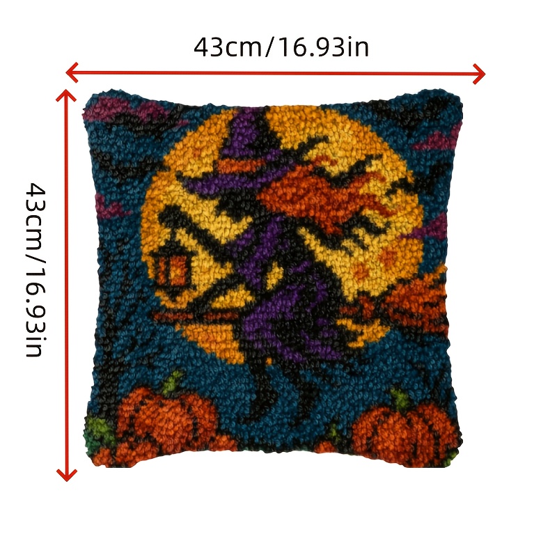 Latch Hook Pillow Case Kit, Halloween Witch Design