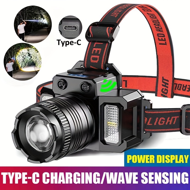 

Rechargeable Headlamp With Motion Sensor, 5 Modes, Adjustable Zoom, Water-resistant, Usb Powered, Lithium Battery, Led High-lumen Torch, Waterproof Headlight For Hiking, Camping, Running - 1-pack