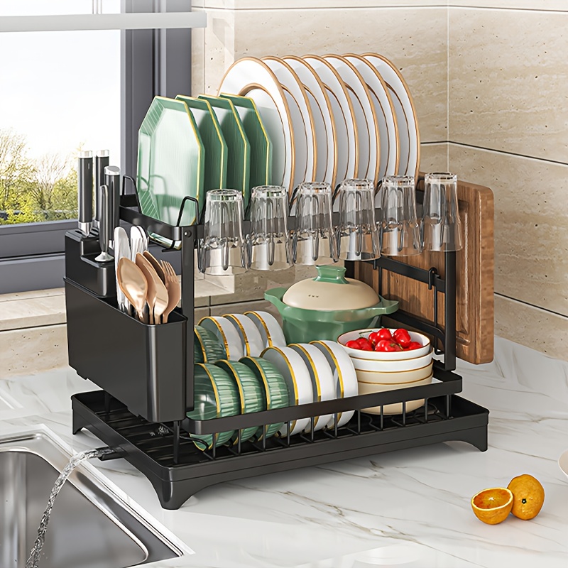 TEMU 2 Tier Dish Drying Rack For Kitchen Counter, Kitchen Counter Dish Drying Rack With Drain Board, Multifunctional Kitchen Dish Drying Rack Quick