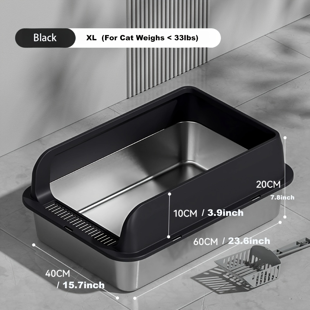 SZEETECH Edelstahl-Katzenklo Mit Deckel – XXL, Geschlossen & Halboffen, Geruchshemmend, Leicht Reinigbar, Inkl. Schaufel Und Streumatte, Schwarz