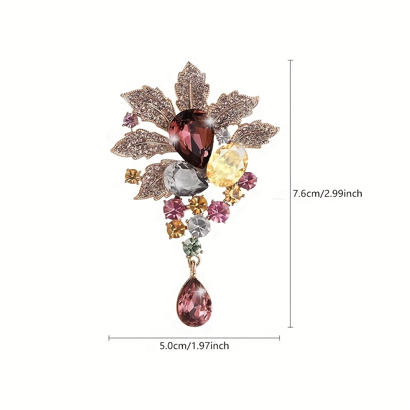 TEMU Vintage Exquisite Flower Brooch With Sparkling Rhinestones, Luxurious Alloy Set With Pink And Transparent Gemstones For Elegant Wedding Banquet Jewelry Accessories
