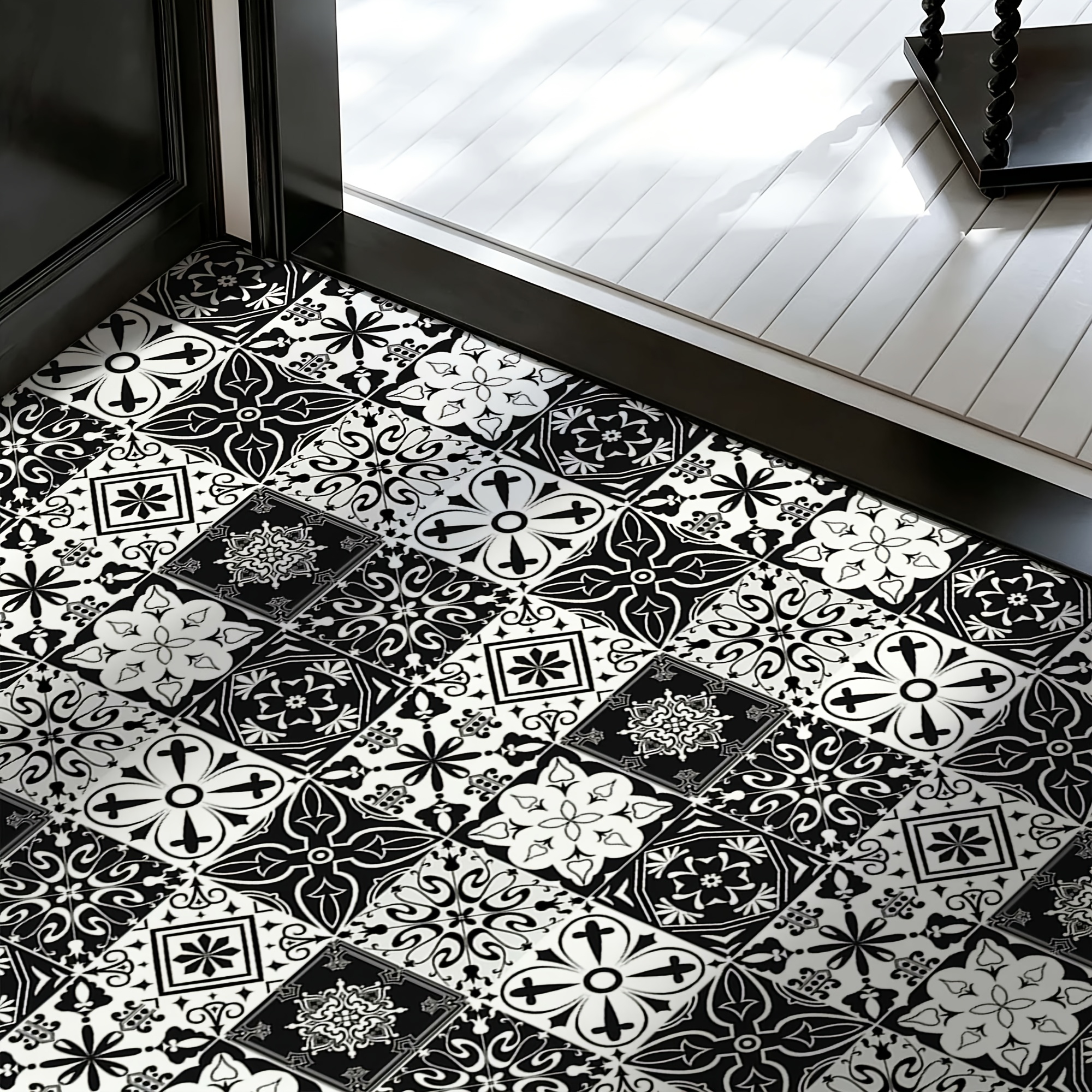 TEMU 1 Roll And White Mosaic Self-adhesive Floor Sticker, 40*120cm, Vinyl Material, Peel And Stick, Removable, Waterproof, Non-slip, Wear-resistant