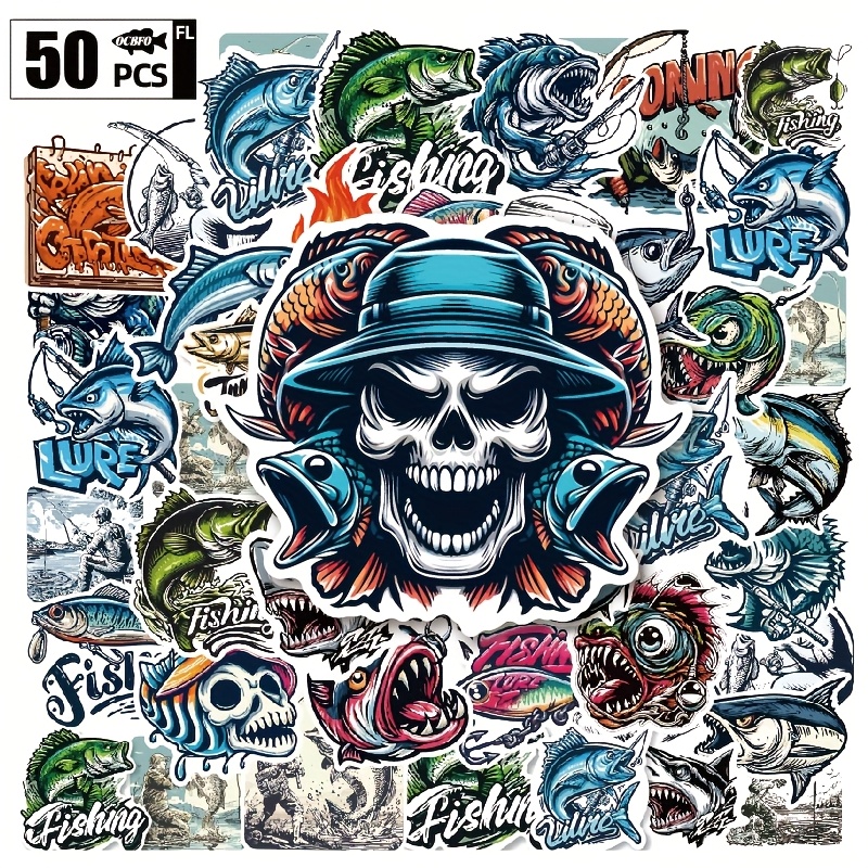Image of 50 Sheets Outdoor Fishing Stickers Lure Fishing Box Stickers Suitcase Sticker Paintings Decorative Creative Non-adhesive Stickers Phone Case Suitcase Stickers Personalized Stickers