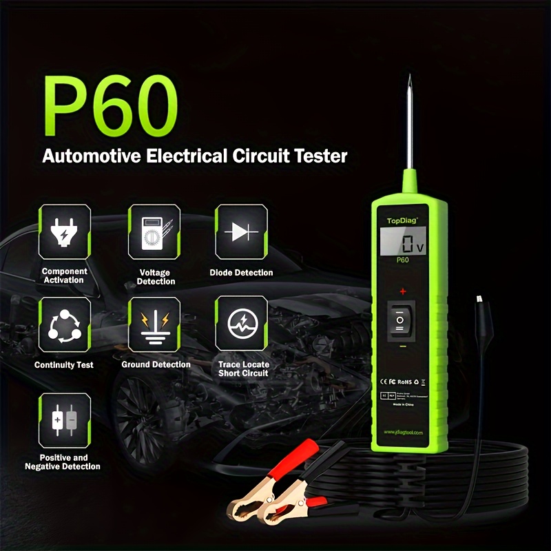 

P60 Probe Tester, 6-24v Automotive Circuit Test, With Ac/dc Voltage Tester, Lcd Screen Display, Electrical System Tool