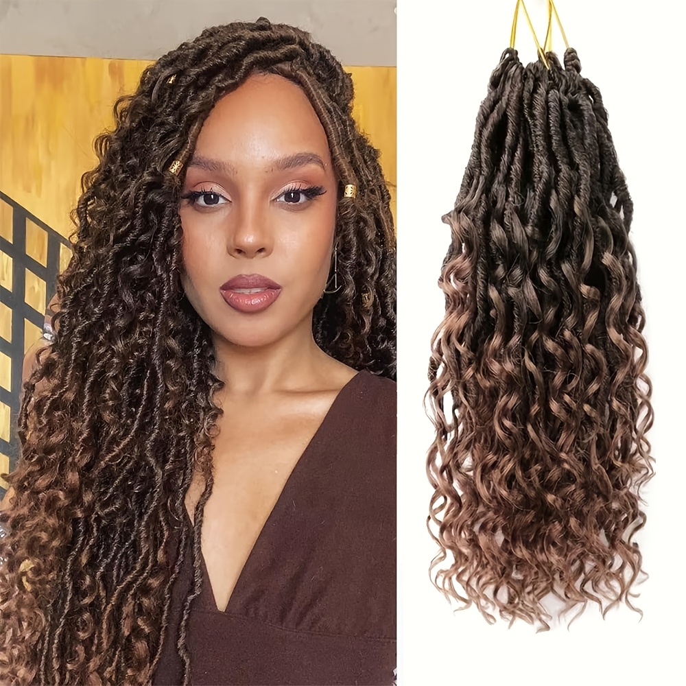 TEMU Extensions de cheveux Goddess Locs au crochet 14 pouces - River Locs pré-bouclés bohèmes avec pointes bouclées pour femmes, style Locs bohèmes