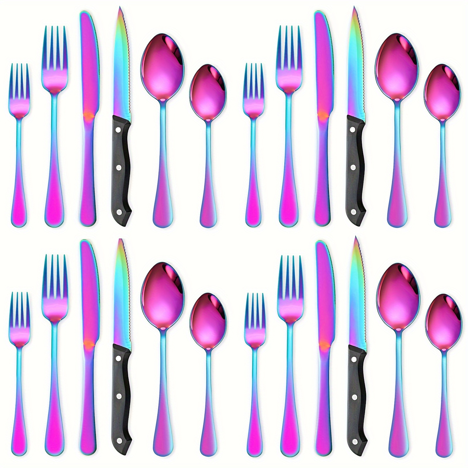 

Rainbow Silverware Set For 4 Cutlery Stainless Steel Flatware 24 Piece Knives Dishwasher Safe Eating Utensils For Festival Parties Restaurant