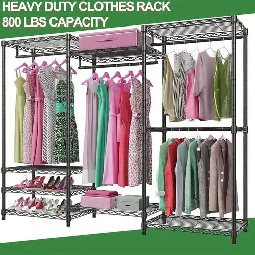 3 in 1 apartment closet wardrobe heavy duty 4 hanging rods 8 shelves storage system clothes rack for dresses jeans coats compact freestanding metal organizer 68 9 l x 15 8 w x 76 4 h black