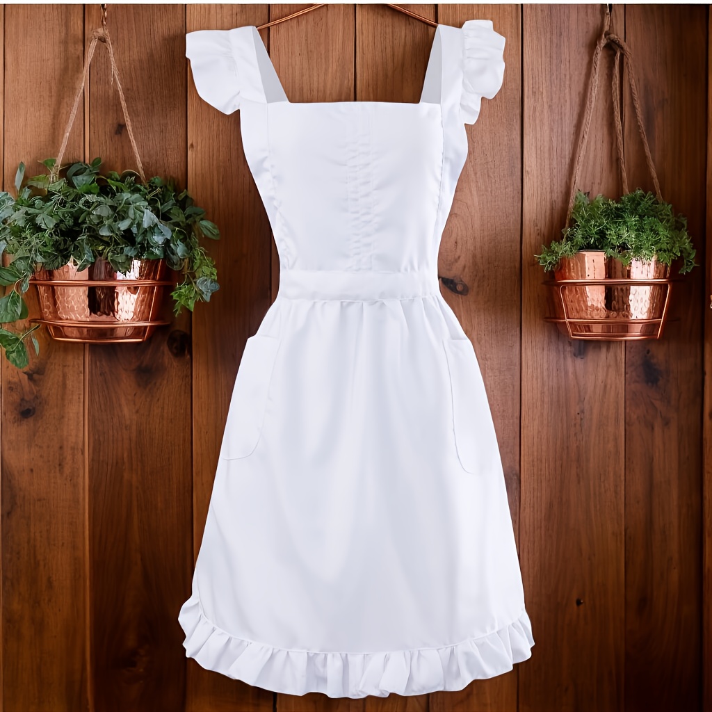 Image of Black Pink White Long Cute Ruffle Apron For Cooking, Restaurant, Family Gatherings, Halloween, Christmas, Holiday Parties, And Cosplay