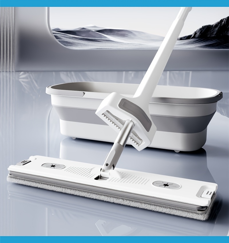 8pcs household mop bucket set with scraper lazy quick drying flat mop essential for cleaning suitable for dry and wet cleaning of floors and tiles very suitable for living room bedroom kitchen   with 6 microfiber pads details 6