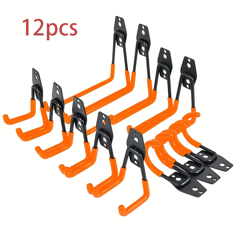 E-shop 12 Stück Schwerlast-Garagenhaken, Doppelte Metall-Wandhalterungen für Werkzeuge, Leitern, Großartikel, Platzsparende Aufbewahrung für Leitern,