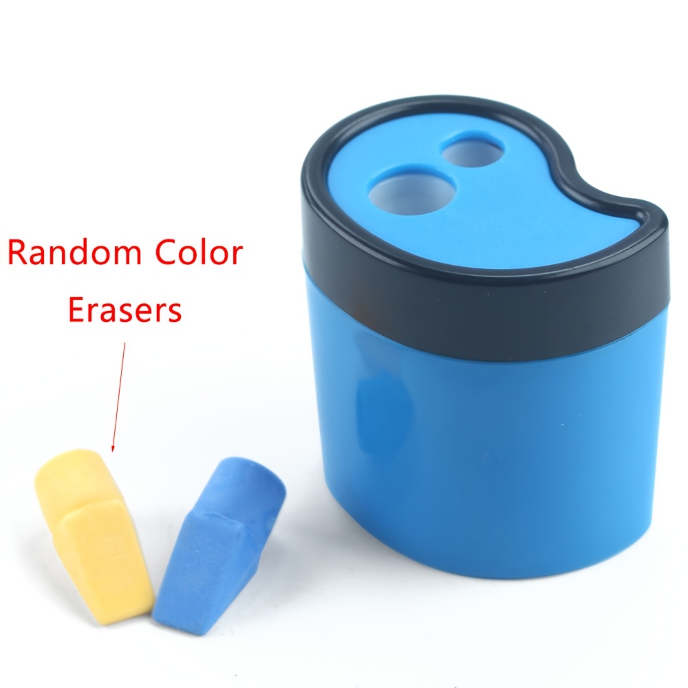 4-color Dual-hole Large-capacity Pencil Sharpener, Pack Of 1, Includes 2 Random-colored Erasers, School Stationery 768a