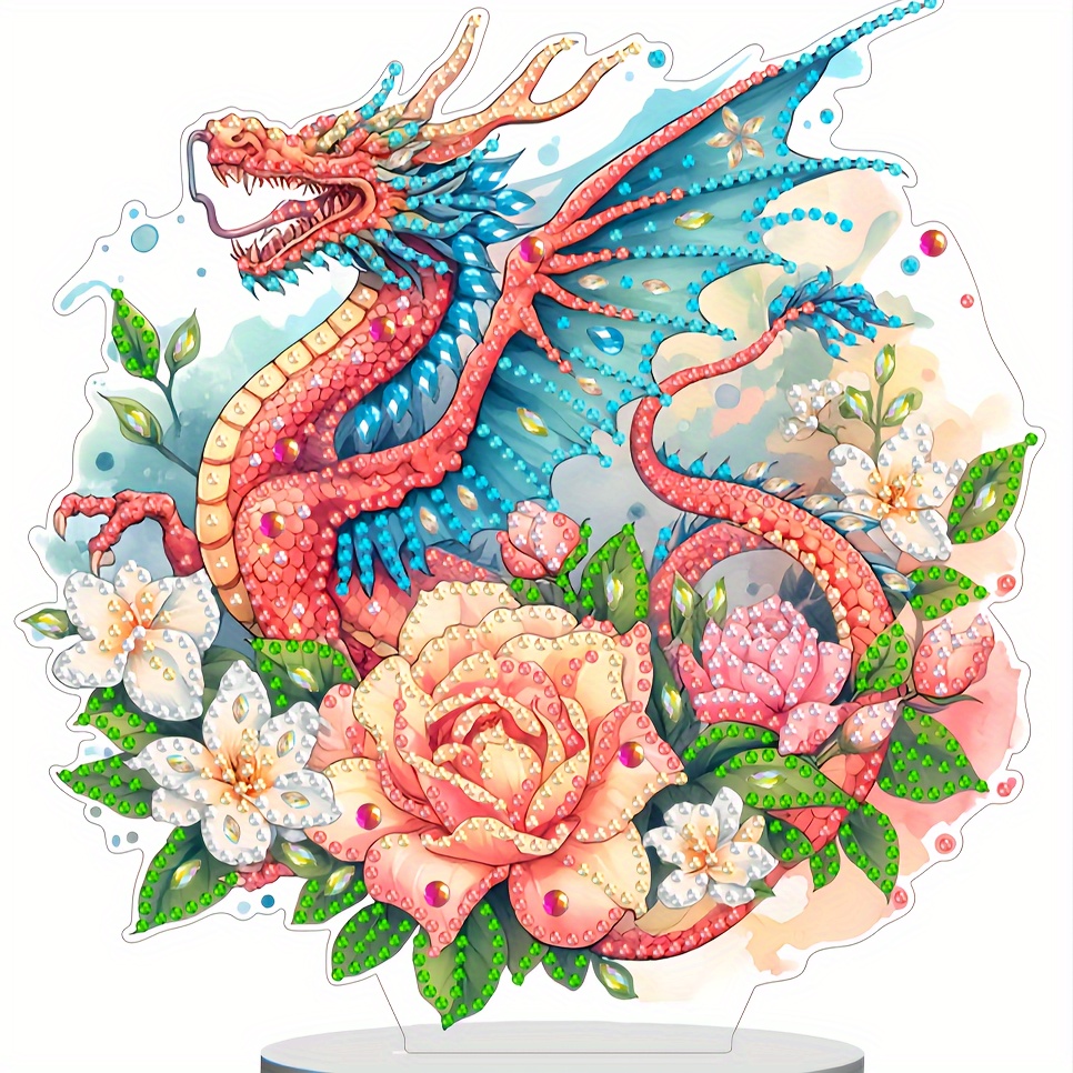 

5d Colorful Flying Dragon Diamond Art Painting Kit, Animal Theme, Irregular Shaped Acrylic Diamond Mosaic Craft, Diy Tabletop Decor For Bedroom And Dining Room