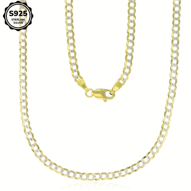 

Italian Pure Silvery Cuban Necklace: 18k Gold Plated Plating, 3.5mm Wide, Fashionable, Elegant, Classic And Luxurious