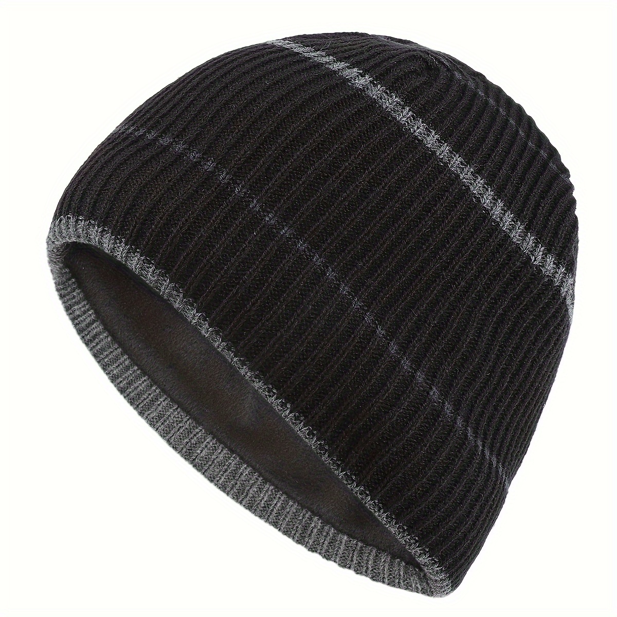 TEMU 1pc Easy Men's Brimless Beanie Winter Ski Hat, Fleece Lined Soft Warm Knit , Solid Color Pullover Double-layer Fleece Lightweight Dad Outdoor