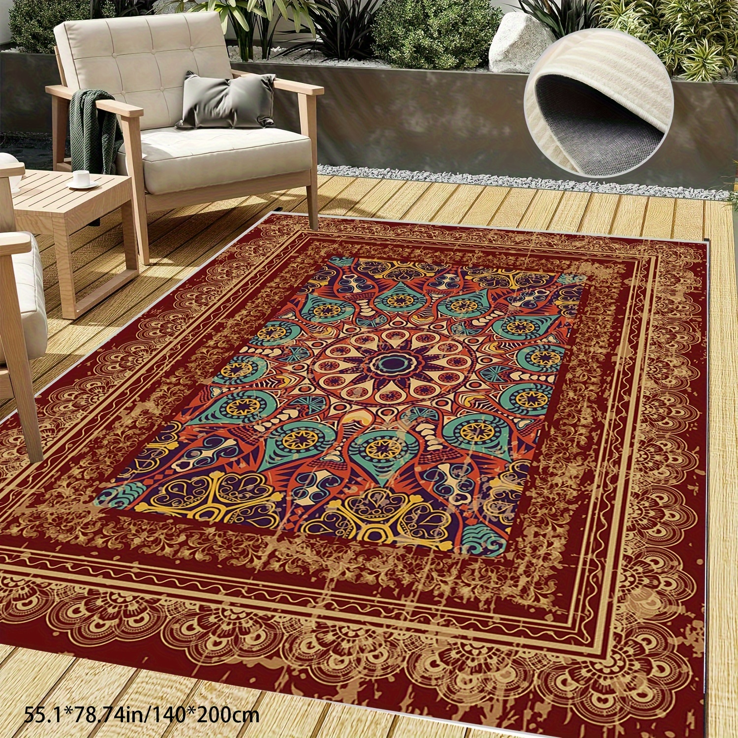 

1pc Outdoor Rug, Oriental Neutral Printed Floor Carpet, Large Non-slip Family And Pet-friendly Area Carpet