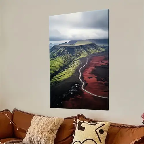 1pc wooden framed icelandic volcano landscape wall art canvas print with dark clouds farmhouse home decor for living room bedroom office bathroom dining room office artwork quality