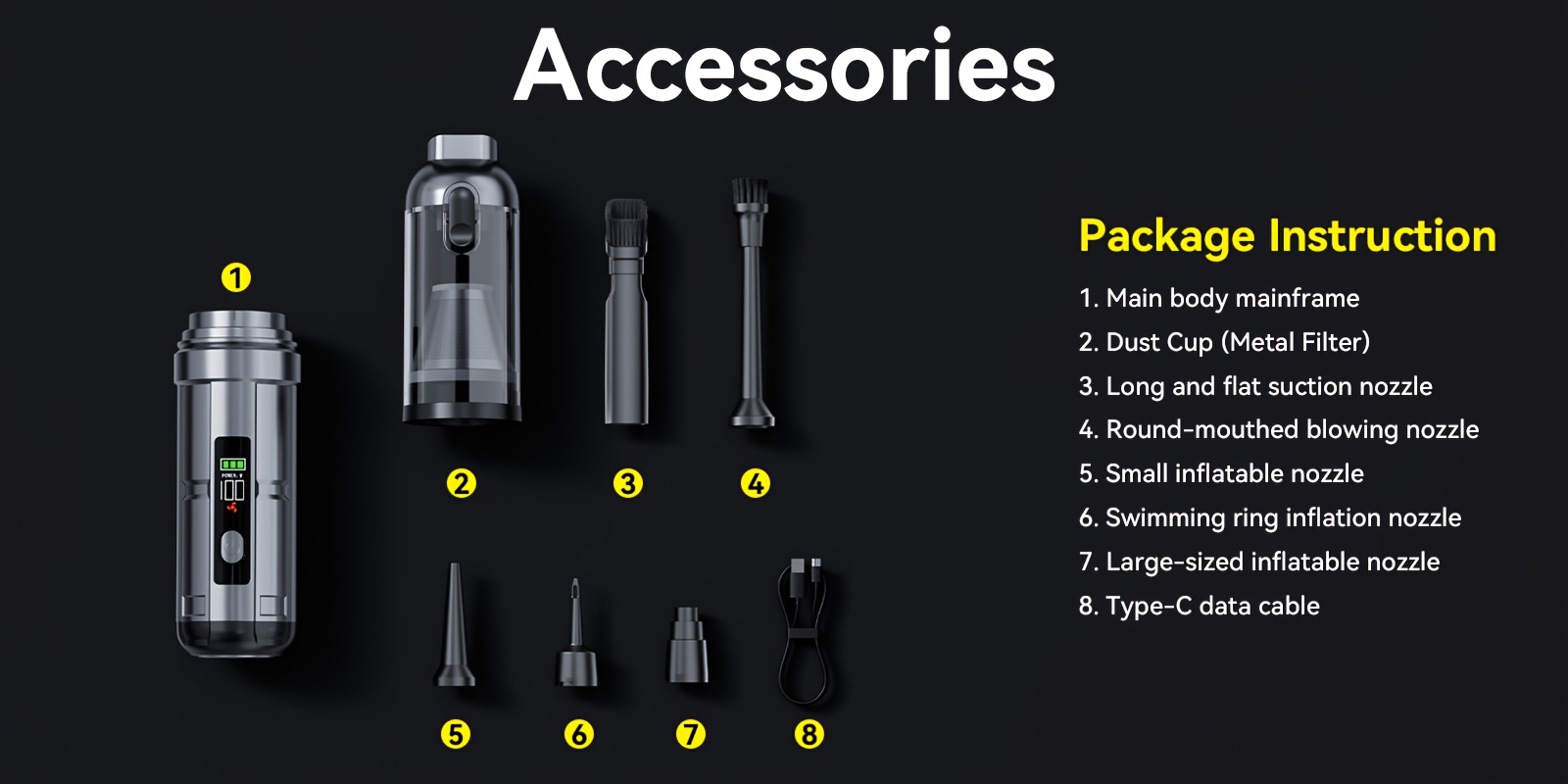 Portable Car Vacuum Cleaner - Handheld Vacuum Cleaner with High Power, Wireless Small Vacuum Cleaner, USB Rechargeable, One-Click Dust Discharge Function, Suitable for Home, Pets, Car, Office