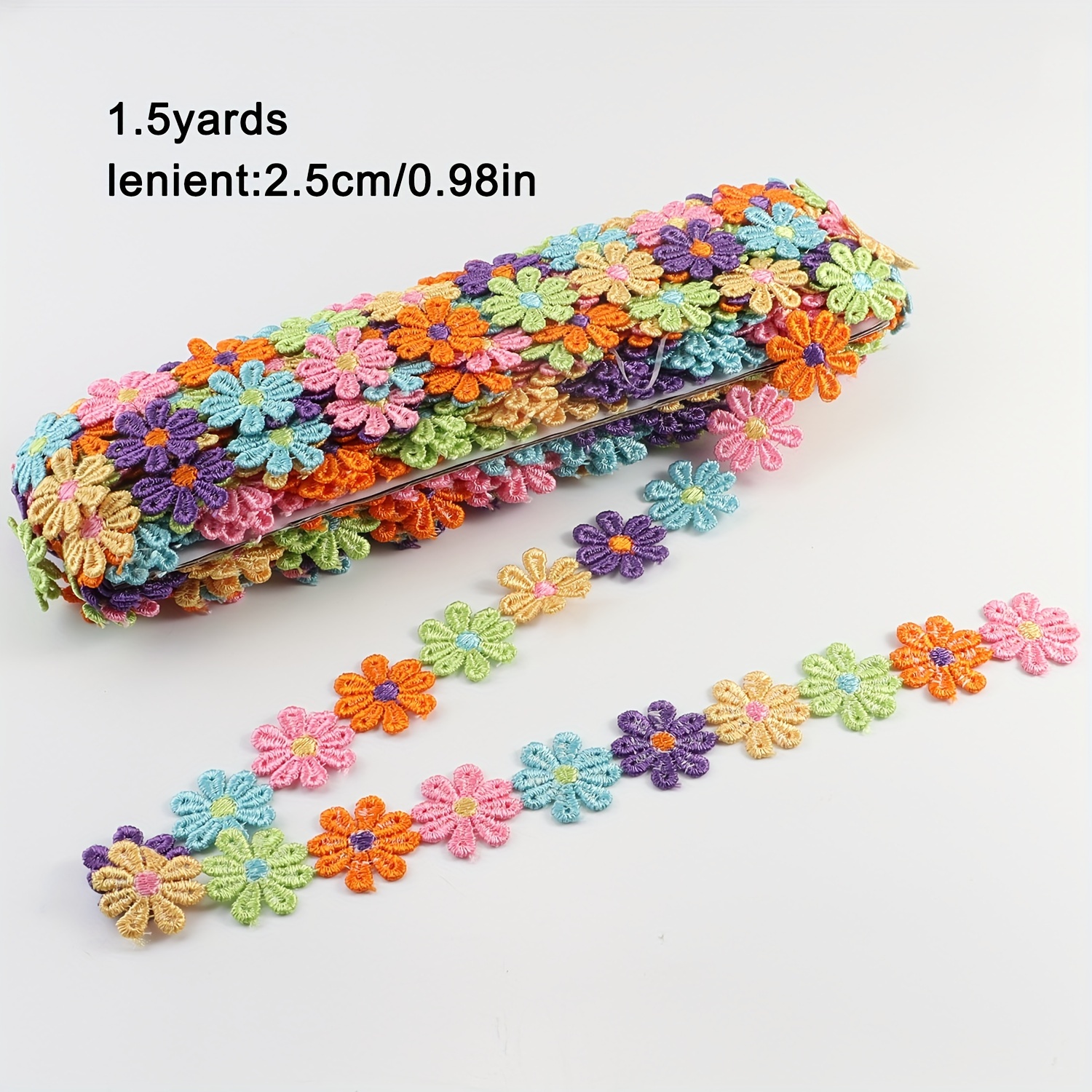 Image of 1.5 Yards Multicolor 2.5cm 10-petal Daisy Ribbon Embroidery Fabric Decoration