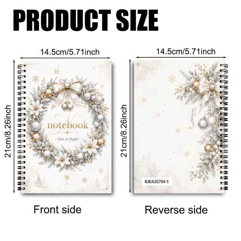 TEMU Snow Scene Bow Wreath Sphere Floral Pattern Coil Notebook, Exquisite Luxury Literary Journal, Work Schedule Management Organization Writing