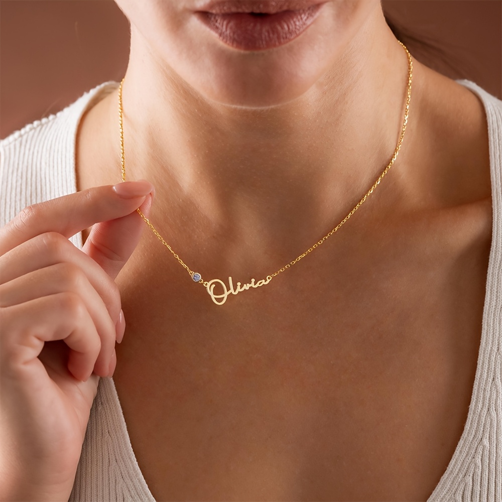 Women's Personalized Stainless Steel Birthstone Name Necklace, Birthday Gift