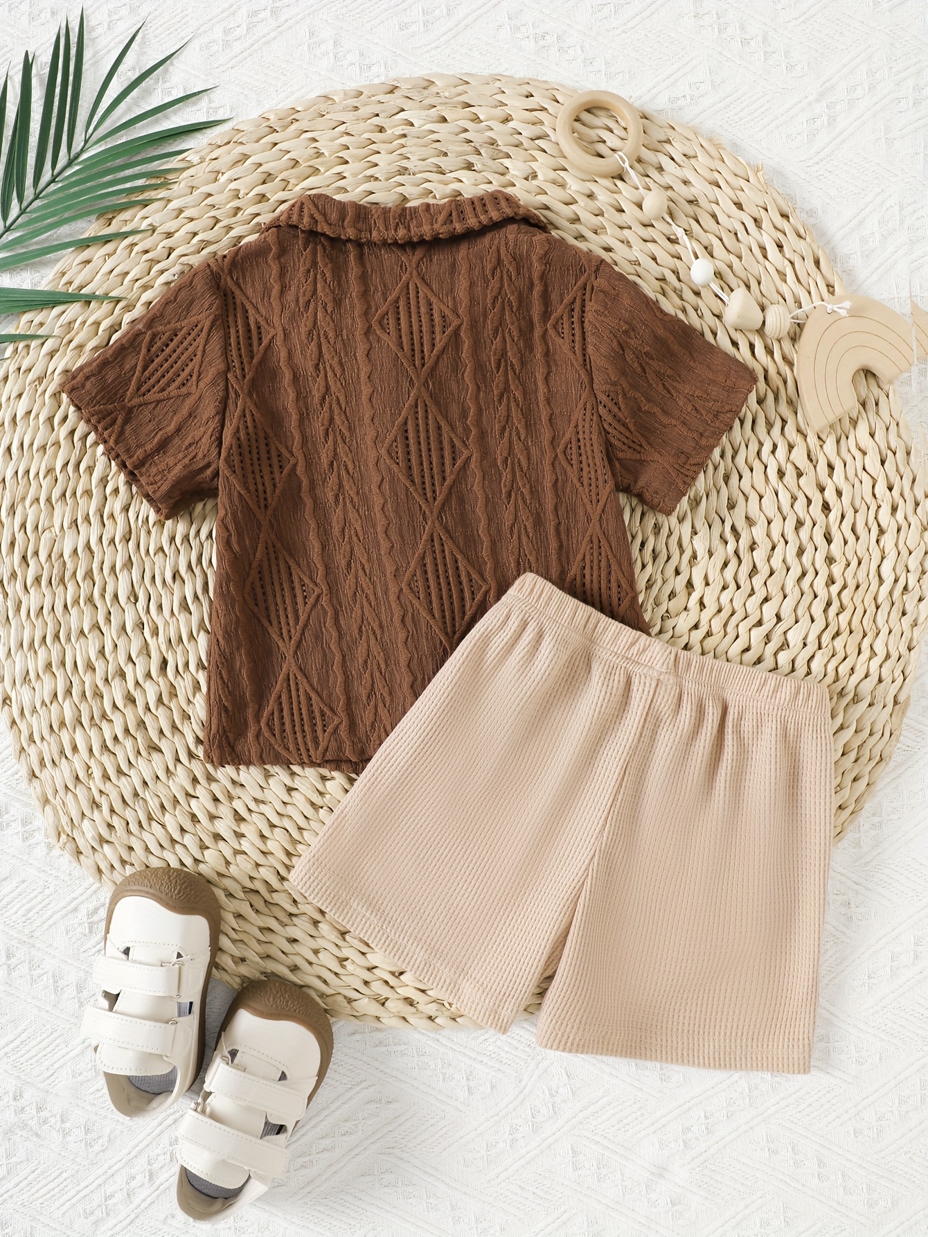 Youngsters Youngsters Boy Summer Solid Color Jacquard Short Sleeve Shirt + Shorts Two Piece Set, Perfect for Outdoor