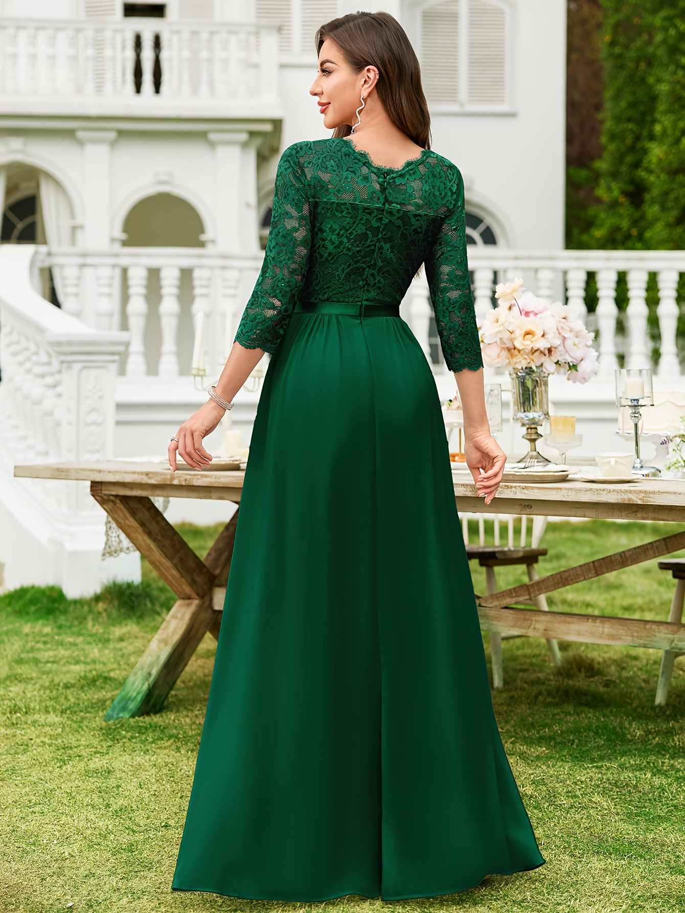 knee length dresses for ladies Boho A Line Chiffon Wedding Dress with Lace and Sleeves