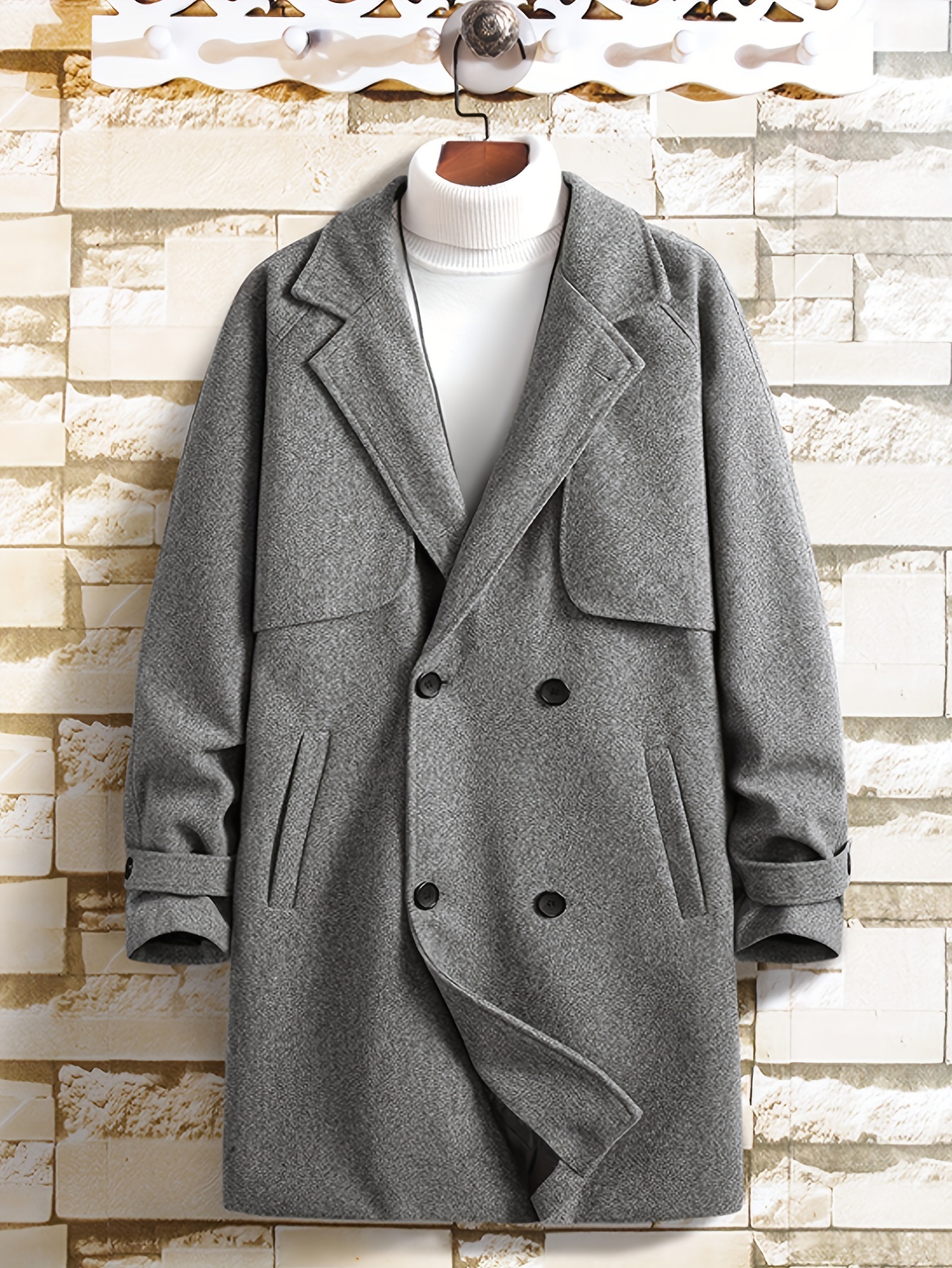 mens classic british style tweed double breasted coat heavy Temu