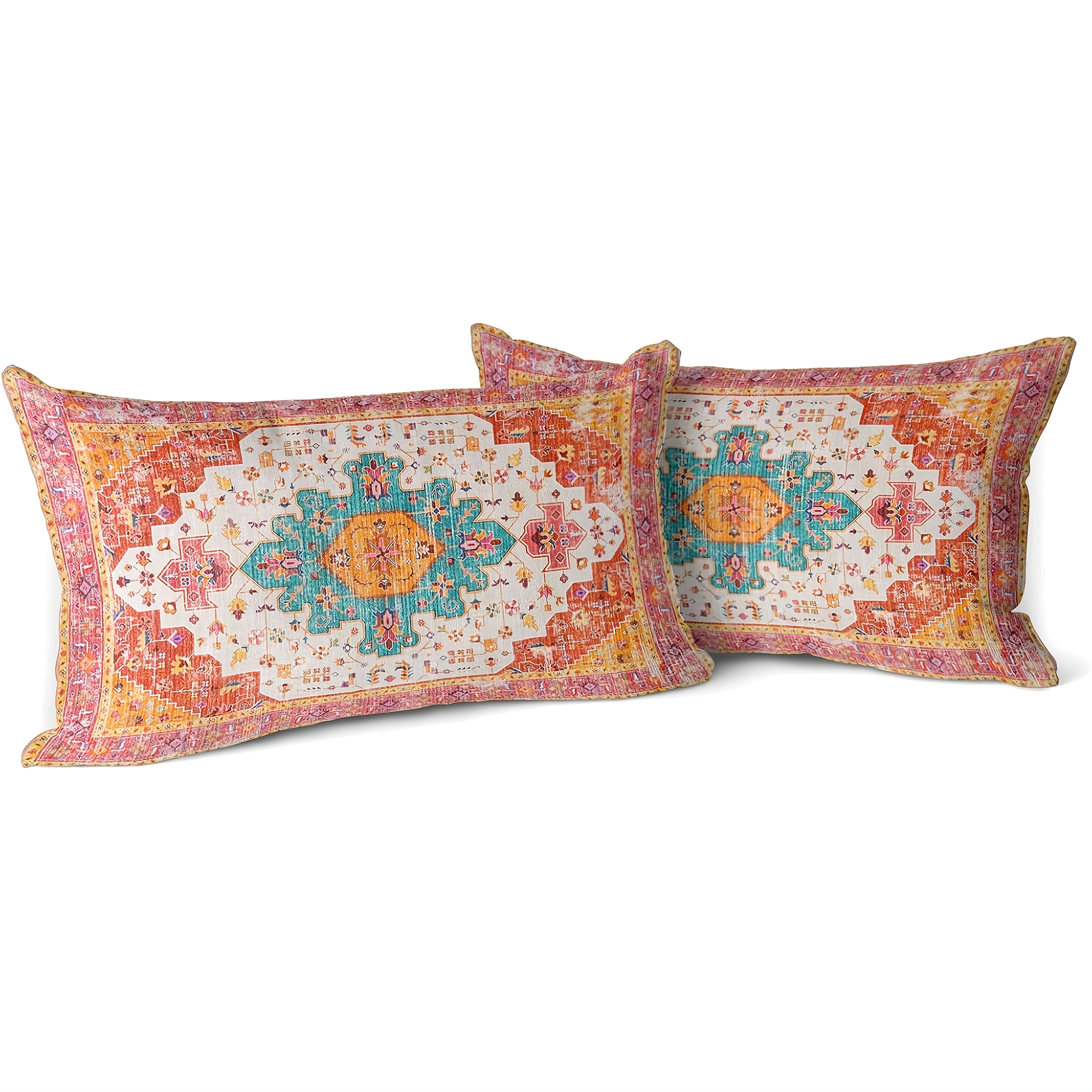 TEMU 2pcs, Orange Boho Throw Pillow Covers Monaco Rug Carpet Double Sided Pattern Case Cushion Cover Pillowcase For Garden Couch Sofa Bed Decorative