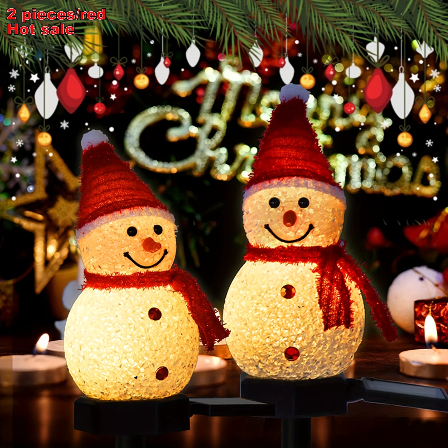TEMU 2pcs Outdoor Solar Snowman Lights, Outdoor Christmas Decorative Lights, Ip44 Waterproof/smart Light Sensor, Suitable For Lawn Lights, Christmas